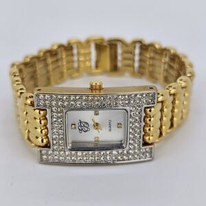 Elizabeth Taylor Watch Women's 22MM Gold Tone Rhinestone Bezel 7" New Battery